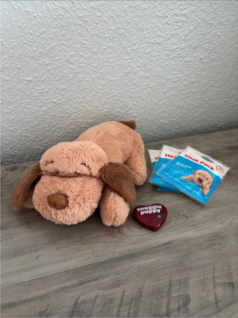 Plush Calming Dog Toy with Heat Packs - Tan